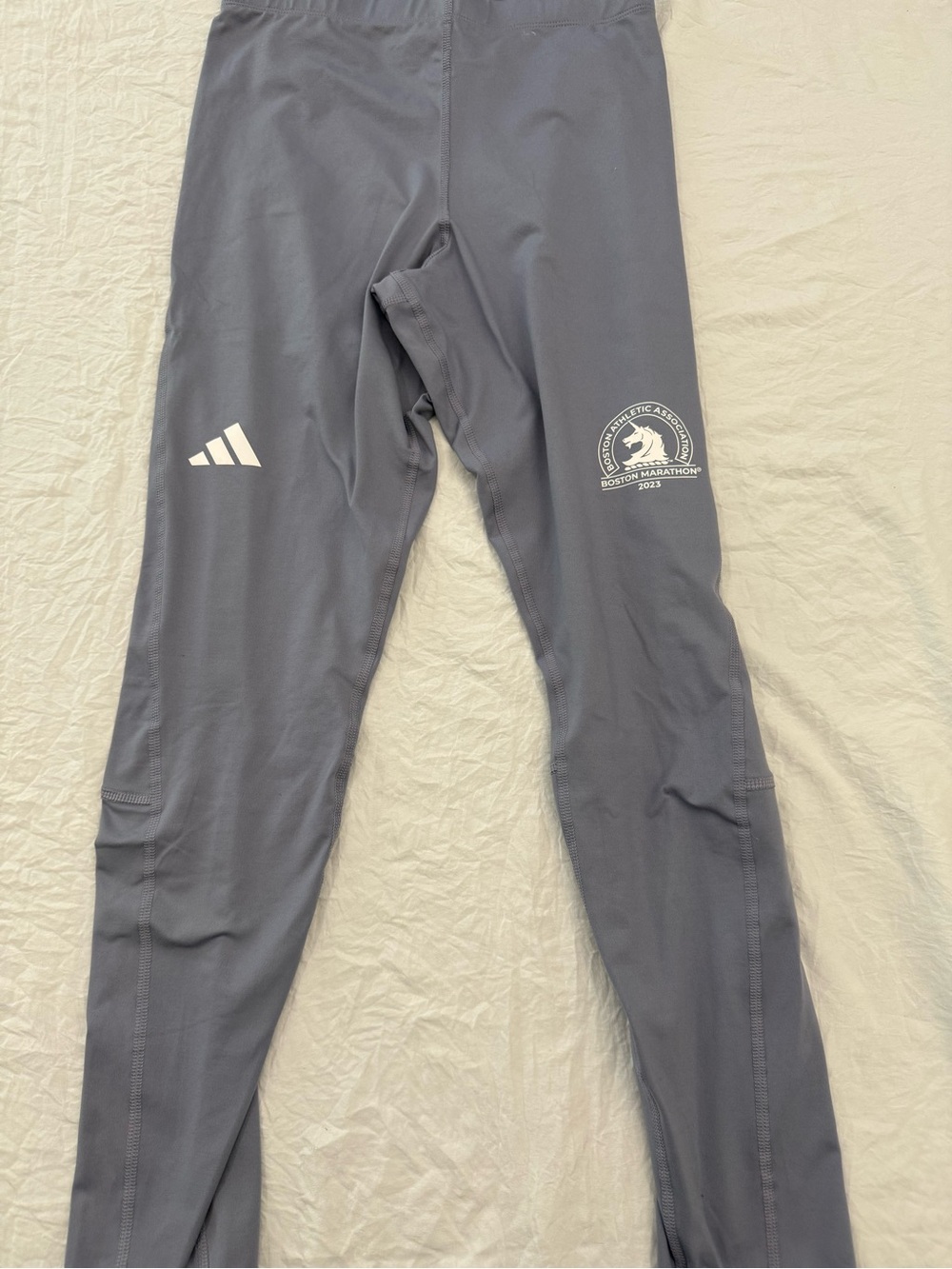 Boston Marathon 2023 adidas Gray Leggings with Yellow Lower Leg Stripes